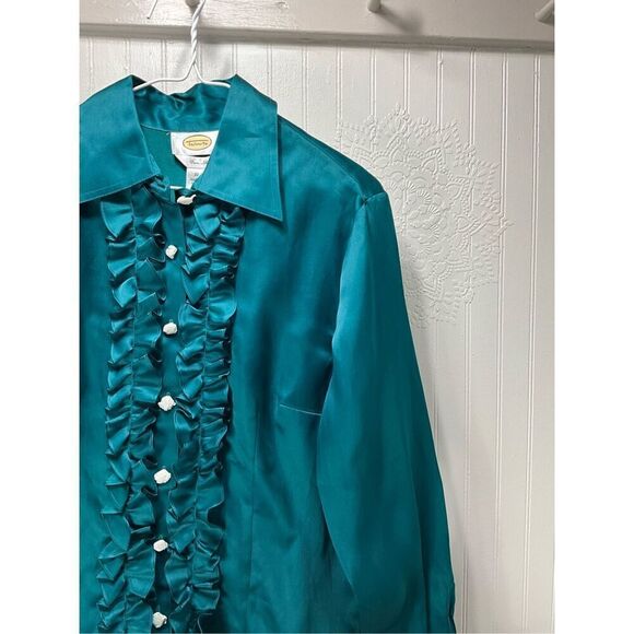 TALBOTS Pure Silk Ruffle Front Blouse - Picture 2 of 6